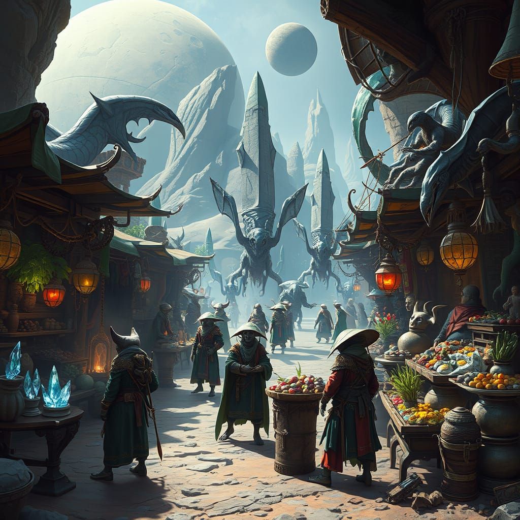 Bustling Alien Marketplace Concept Art