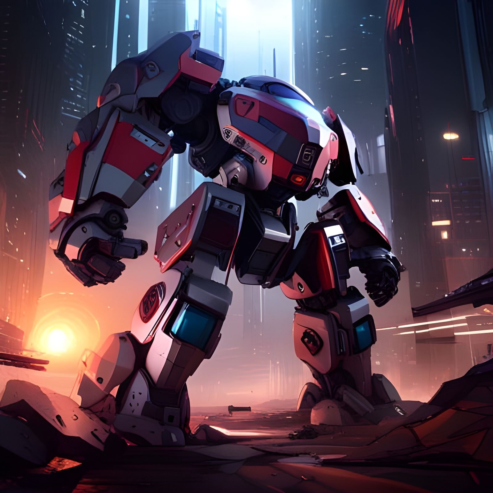 Epic Mecha Battle in Sci-Fi Style