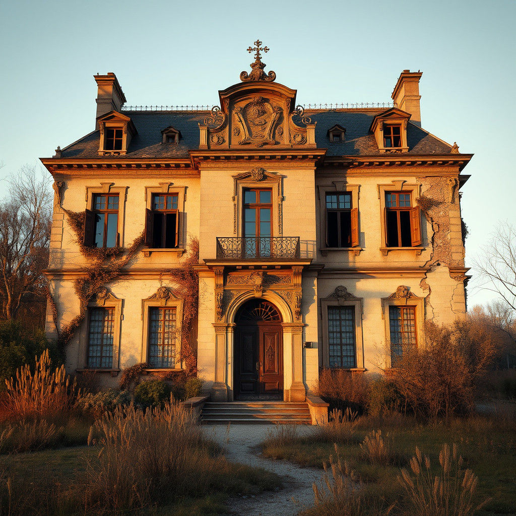 Abandoned 19th-Century French Chateau in Rustic Rural Landsc...