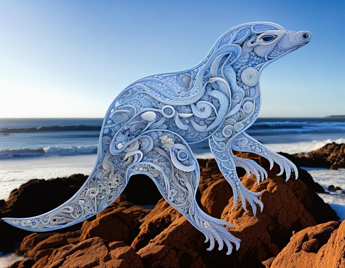 Anthropomorphic Lyrebird with Celtic Fractal Design