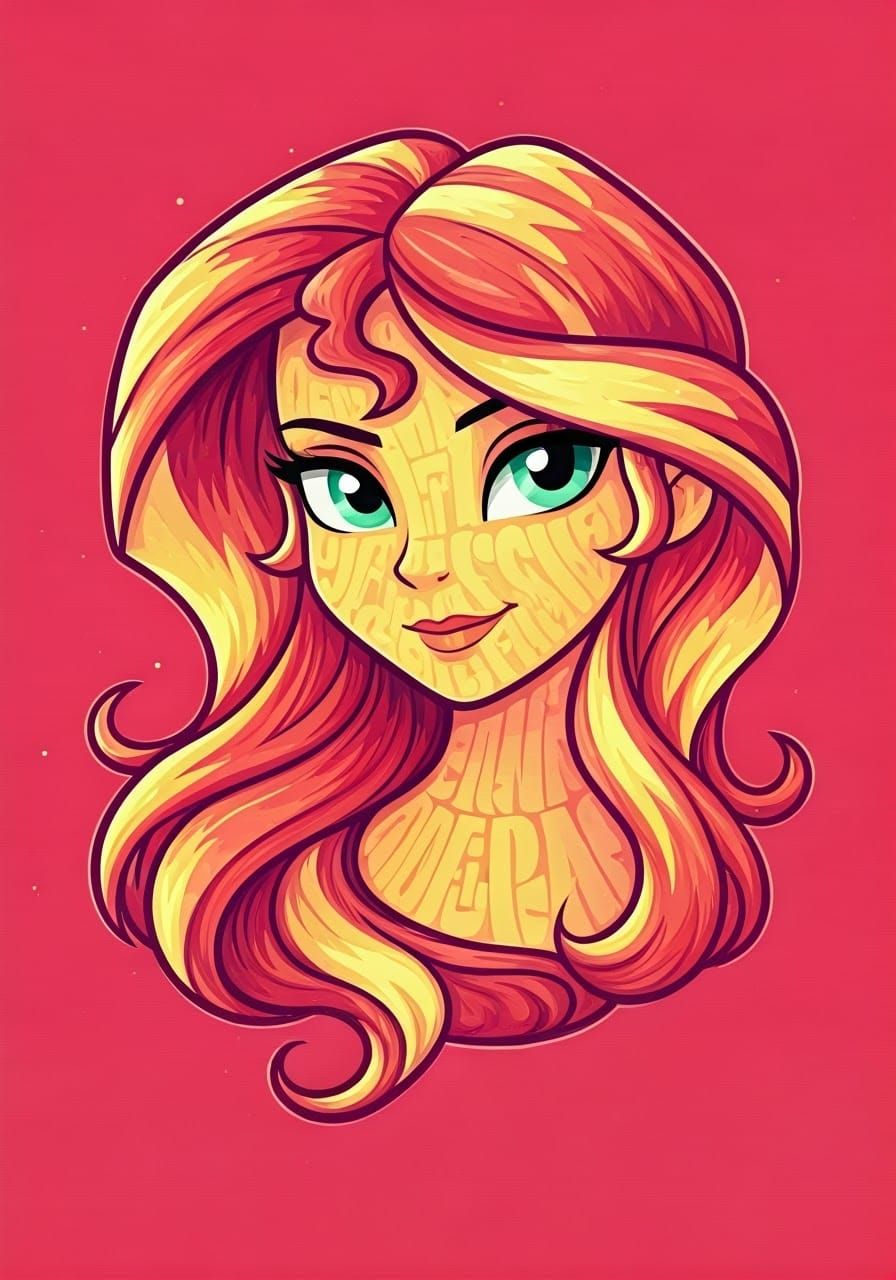 Sunset Shimmer Calligraphic Portrait in Vector Style