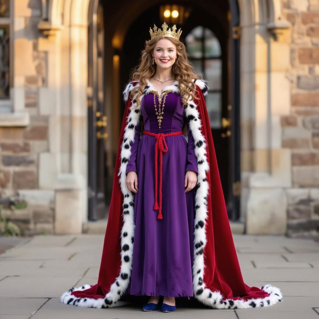 Miss Jennifer Honey in Regal Attire Outside Crunchem Hall
