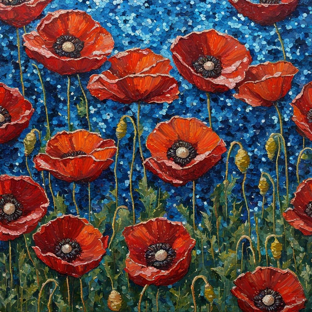Surreal Poppies in Vibrant Oil Painting Style