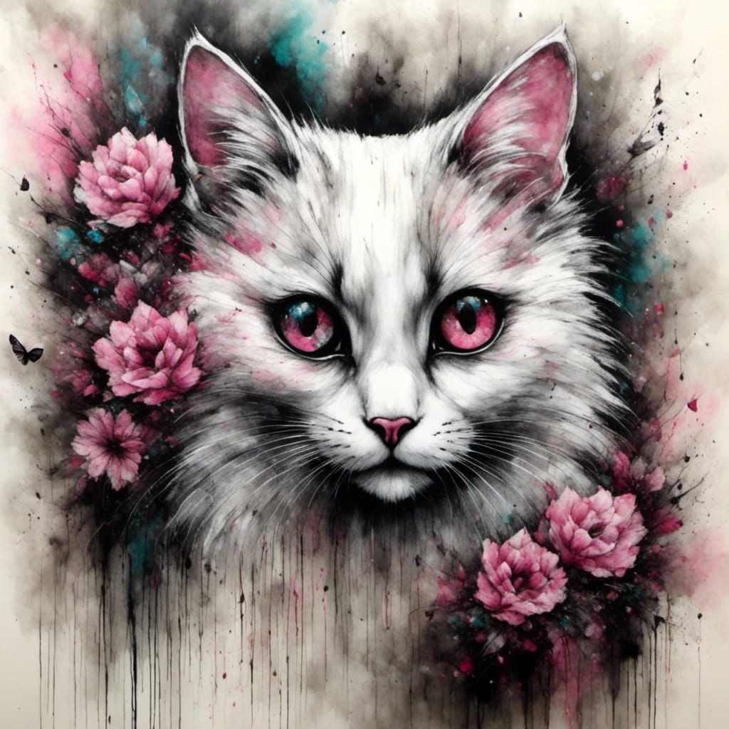 Portrait of White Cat with Prismatic Eyes