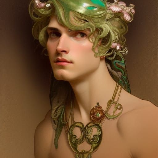 Rococo Man with Golden Jewelry, Art Nouveau Style