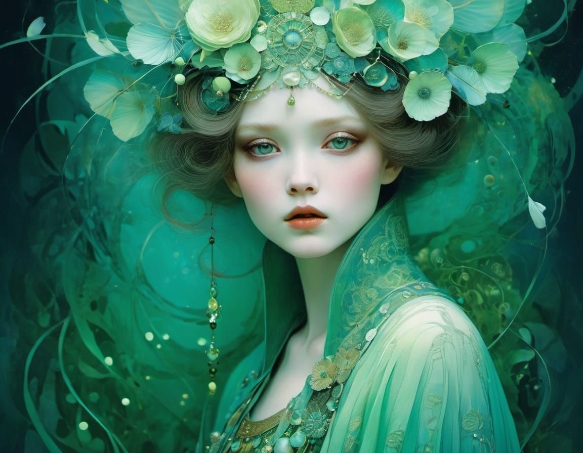 Ethereal Portrait in Art Nouveau Style