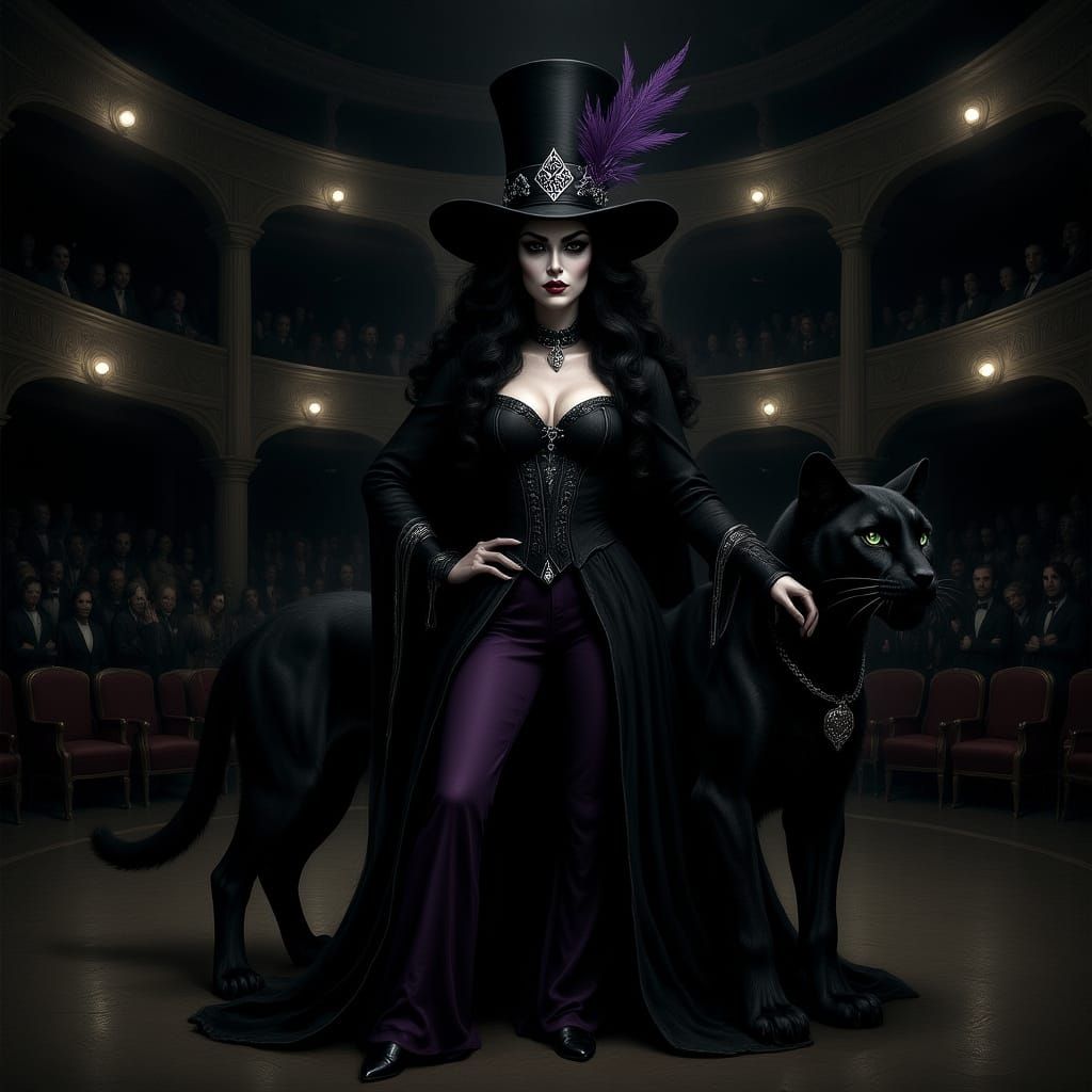Mysterious Witch as Circus Ringmaster with Panther