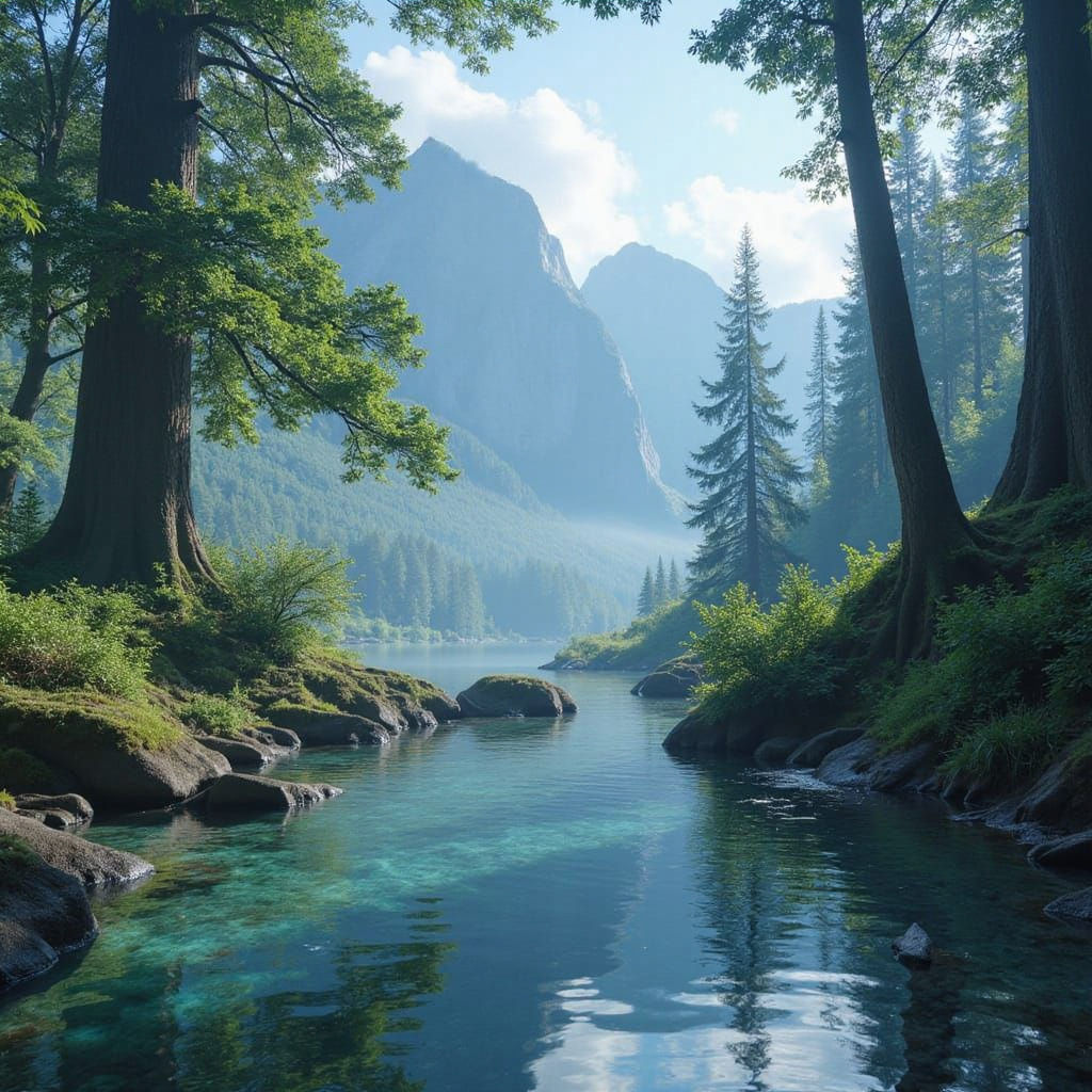Fantasy Landscape with Crystal Springs and Mountains