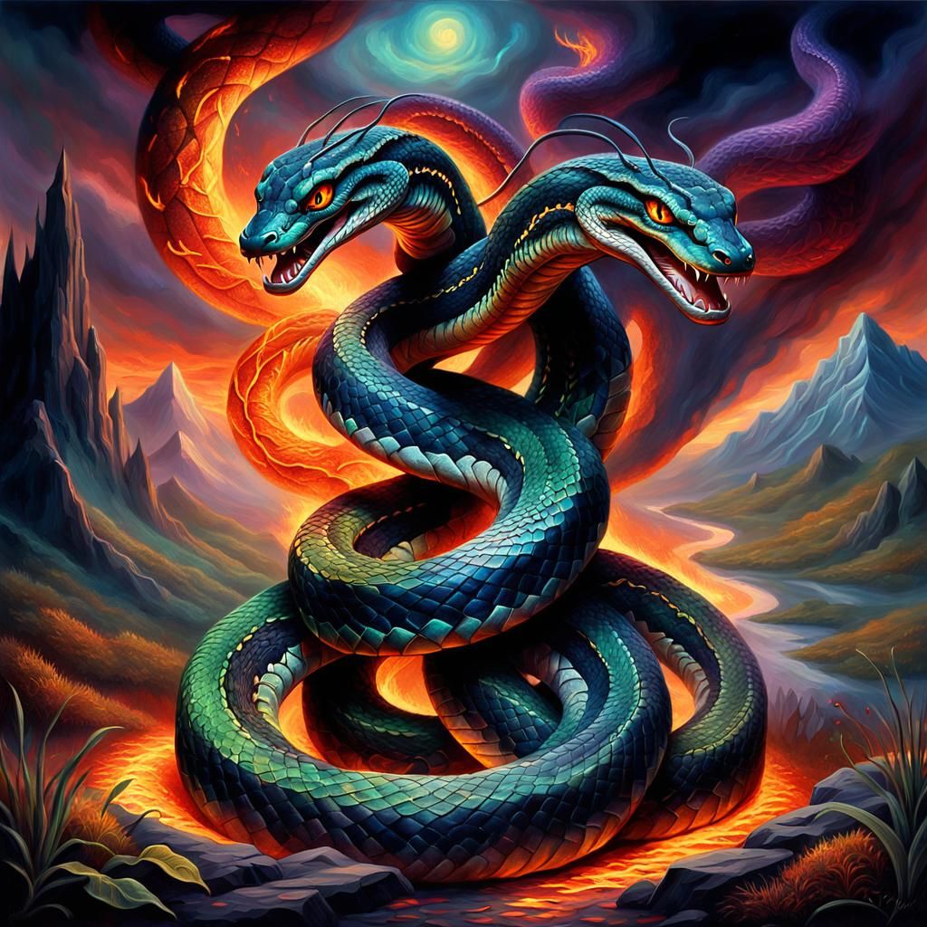 Mystical Serpents in Vibrant Oil Painting