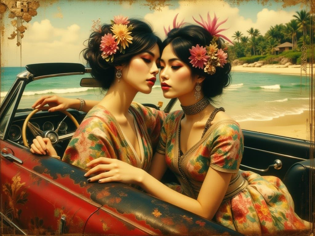 Women's Road Trip in Ornate Art Nouveau Style