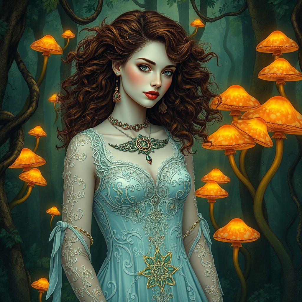 Dreamlike Goddess in Byzantine-Inspired Art Nouveau Landscap...