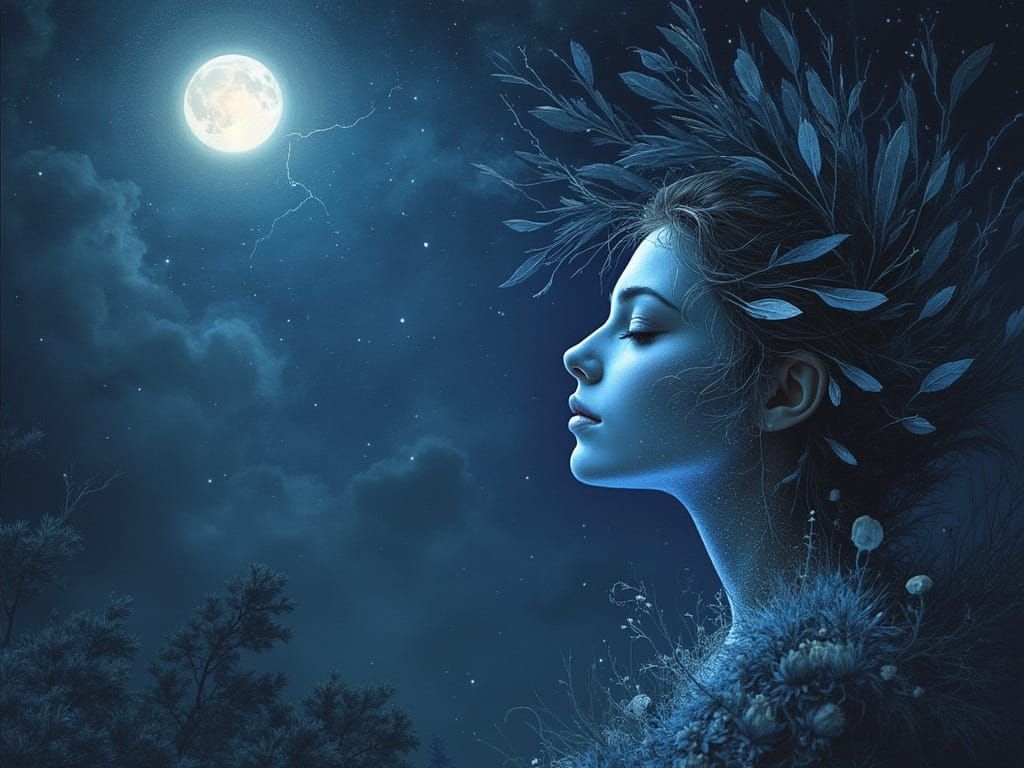 Moonlit Night Quillpunk Decoupage Picotee Blue Apricot Khaki Gradient