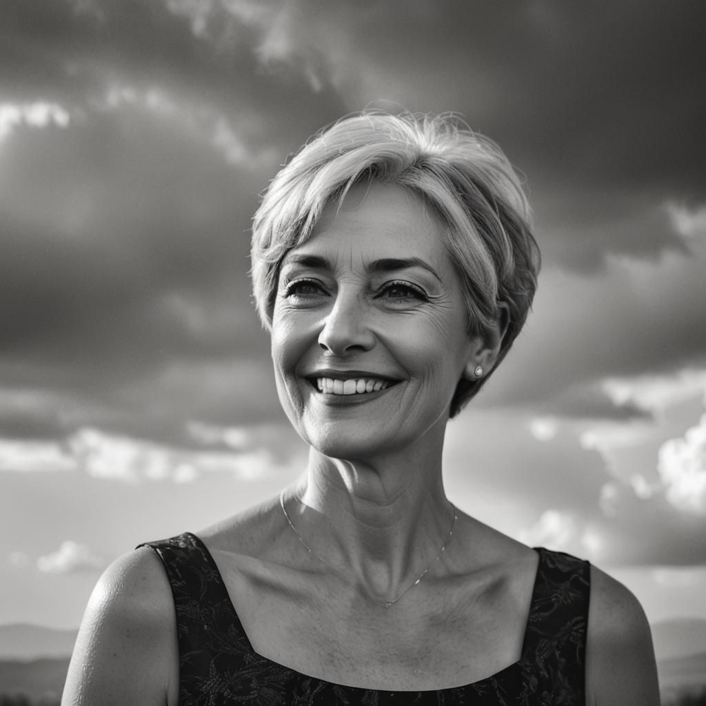 Elegant Portrait of a Gray-Haired Woman in Soft Light