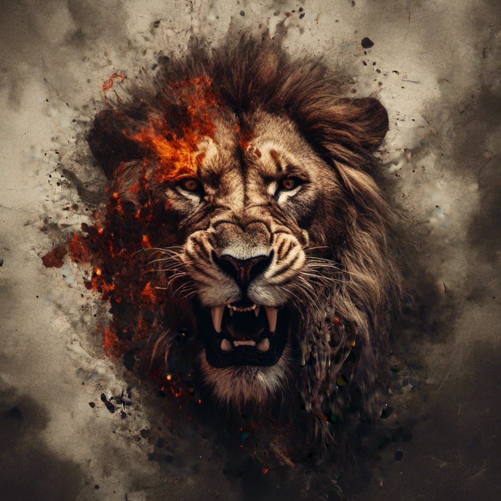 Fiery Lava Lion Roams in a Macabre Style