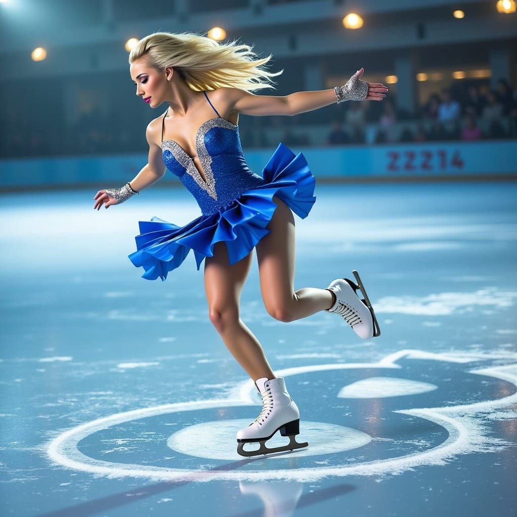 Blond Figure Skater Etching 8 into Ice in Epic Cinematic Dig...