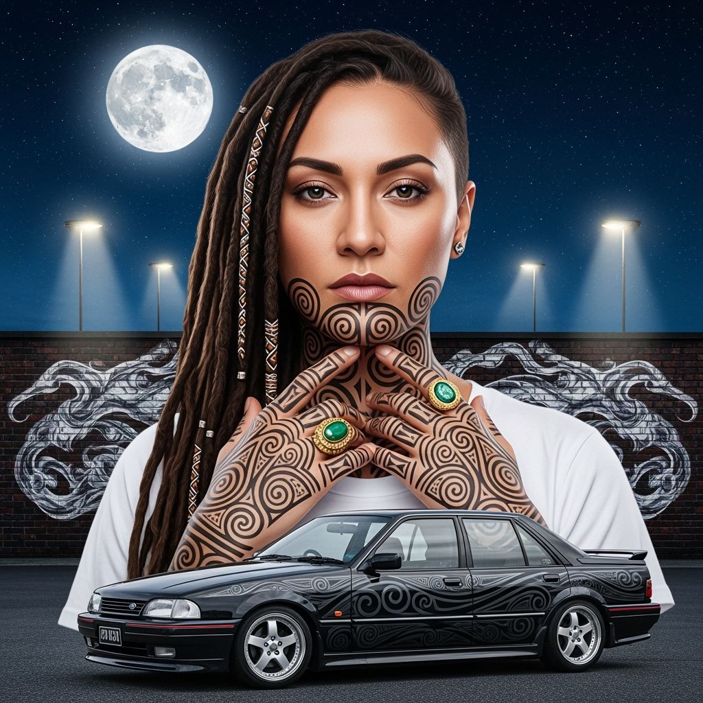 Maori Woman Portrait with Kuru Spirals and Zephyr