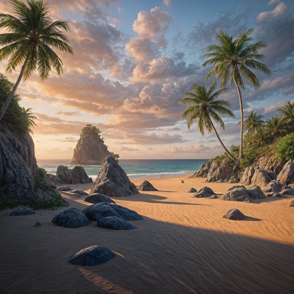 Ethereal Beach Scene in Vibrant Fantasy Colors