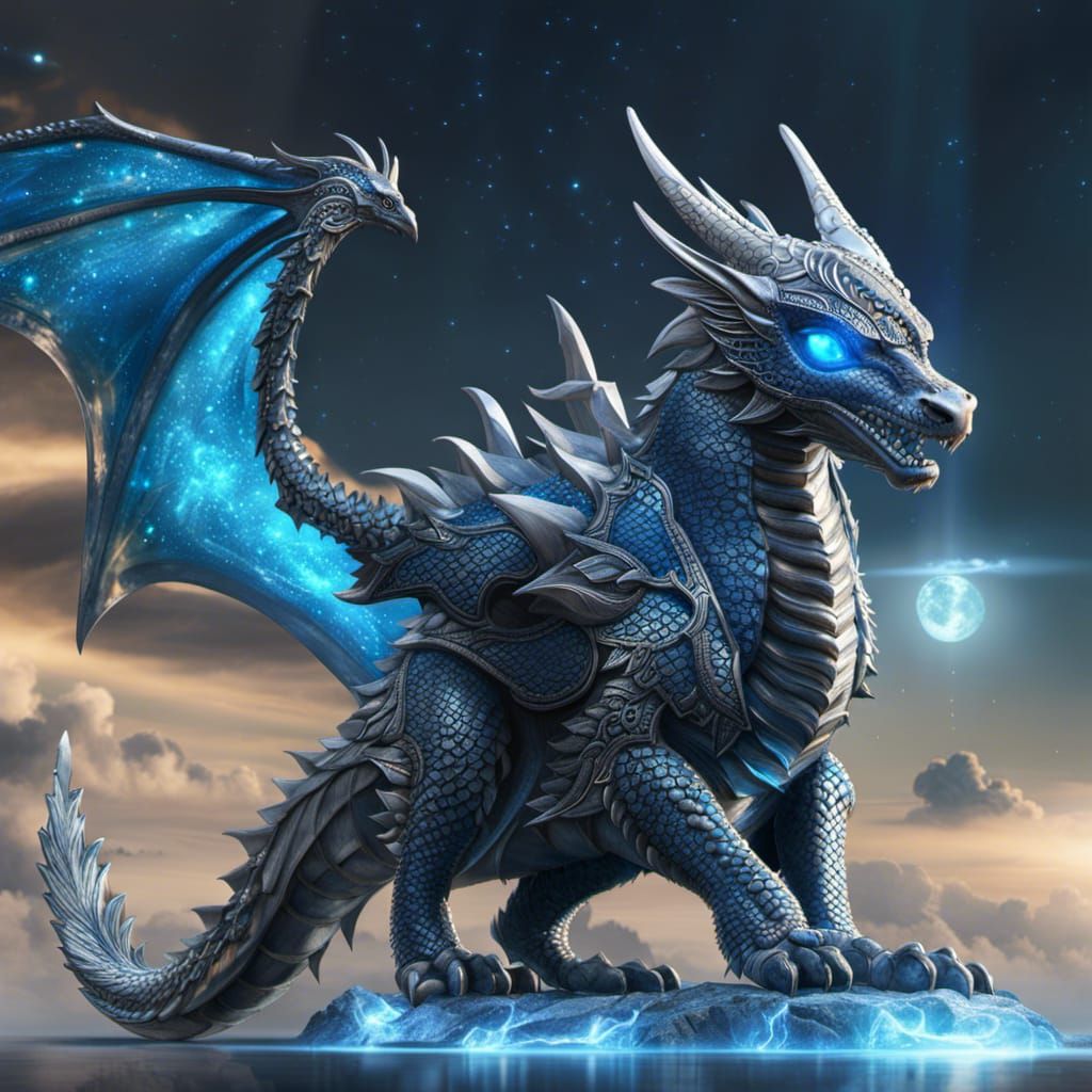 Crystal Blue Solar System Dragon in Norse Style