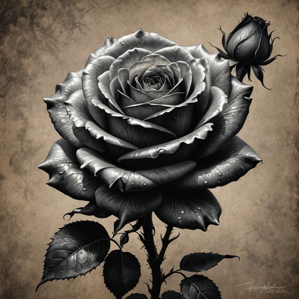 Cosmic Rose in Charcoal and Silver by WLOP