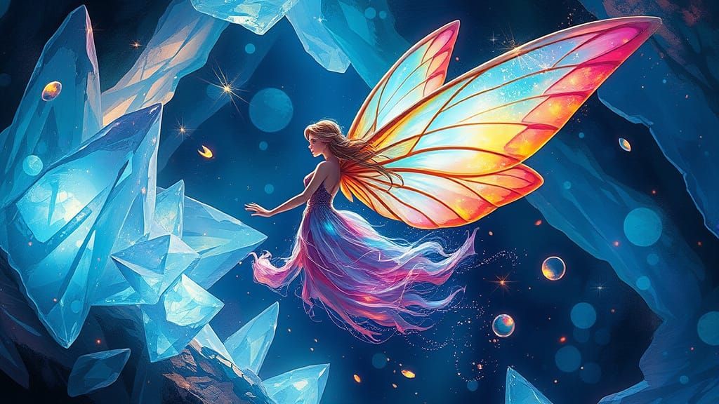 Fairy in Bioluminescent Cavern: Splash Art Illustration