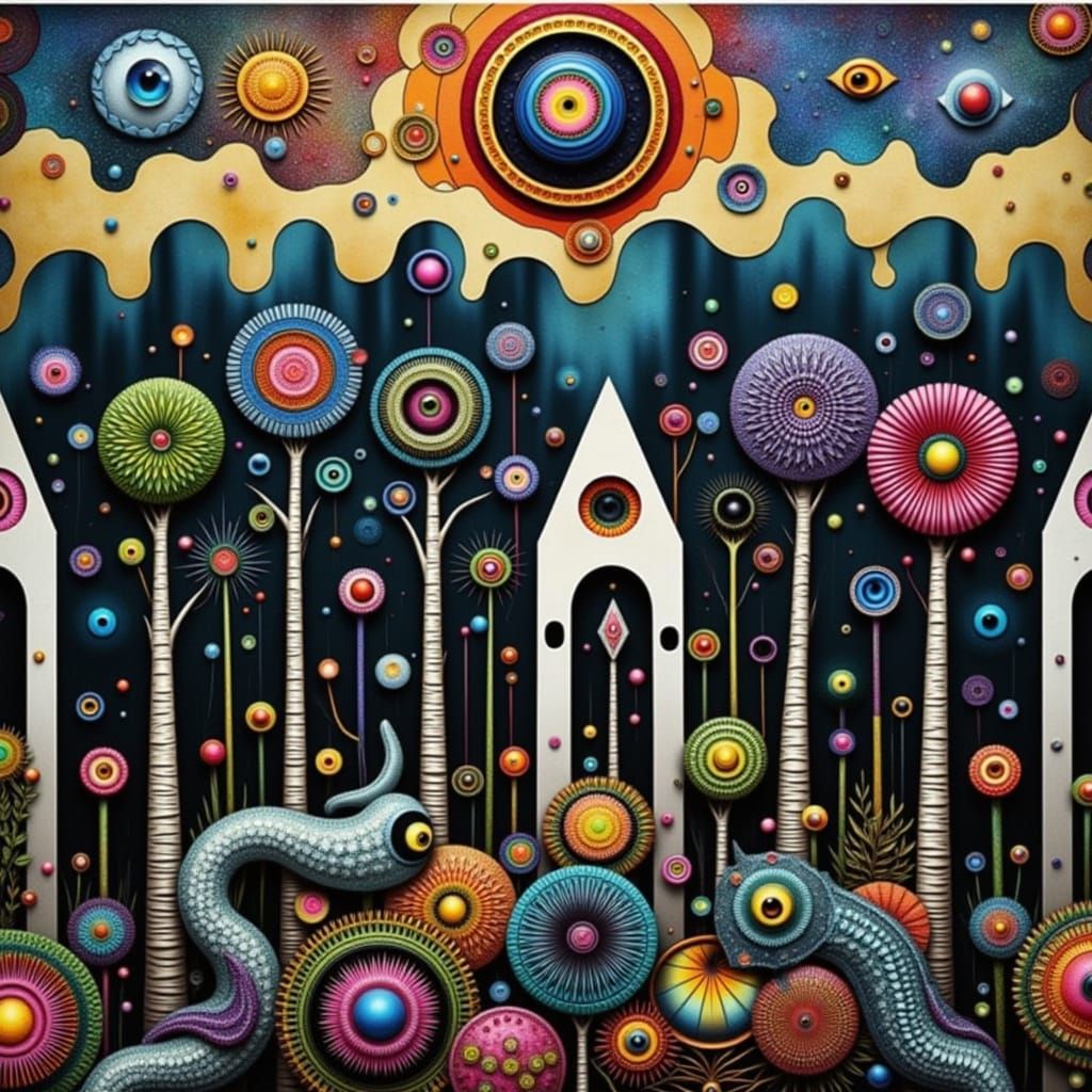 Fantasy Forest Creatures with Klimt-Inspired Textures