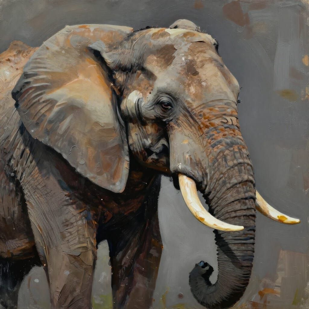 Majestic Elephant Head in Neo-Expressionist Style