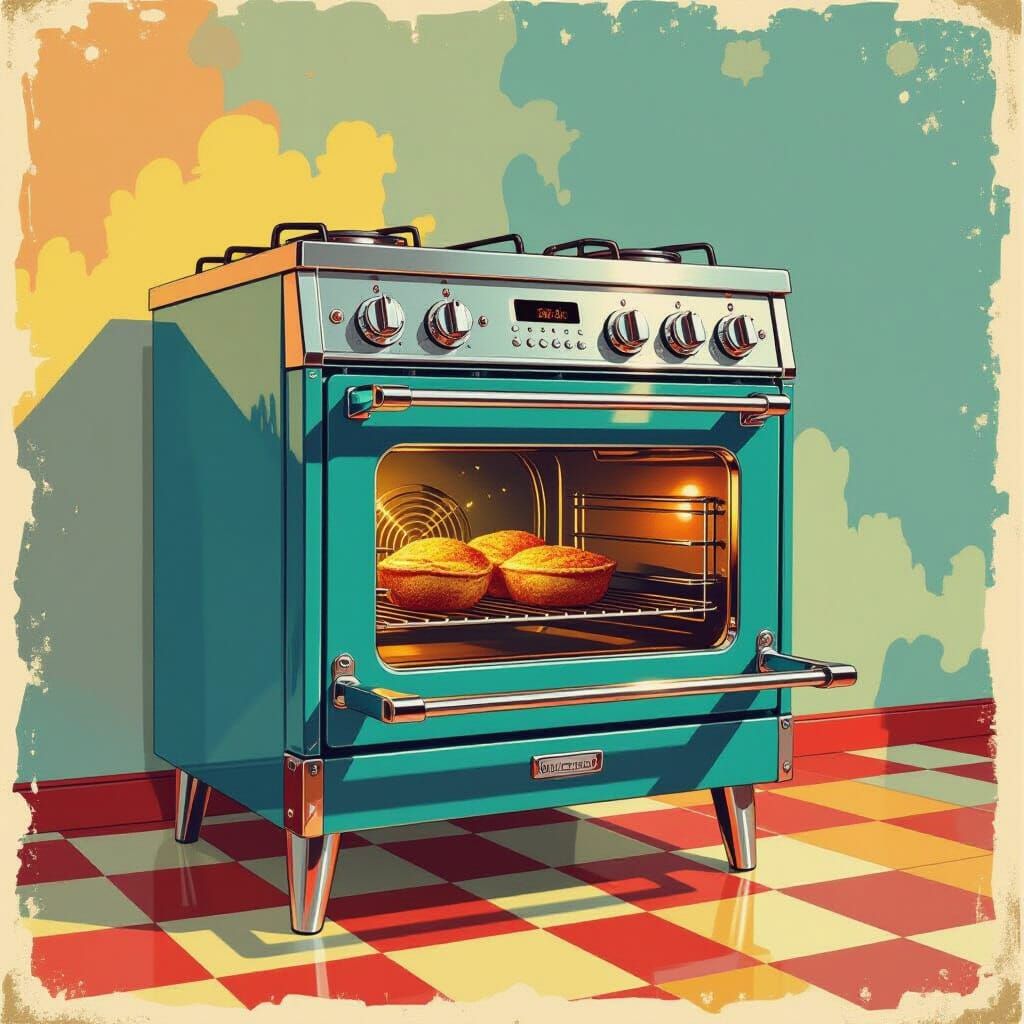 Mid-Century Oven Concept as Retro Advertisement