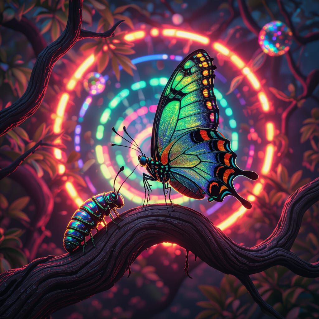 Confused Butterfly in Psychedelic 3D Scene