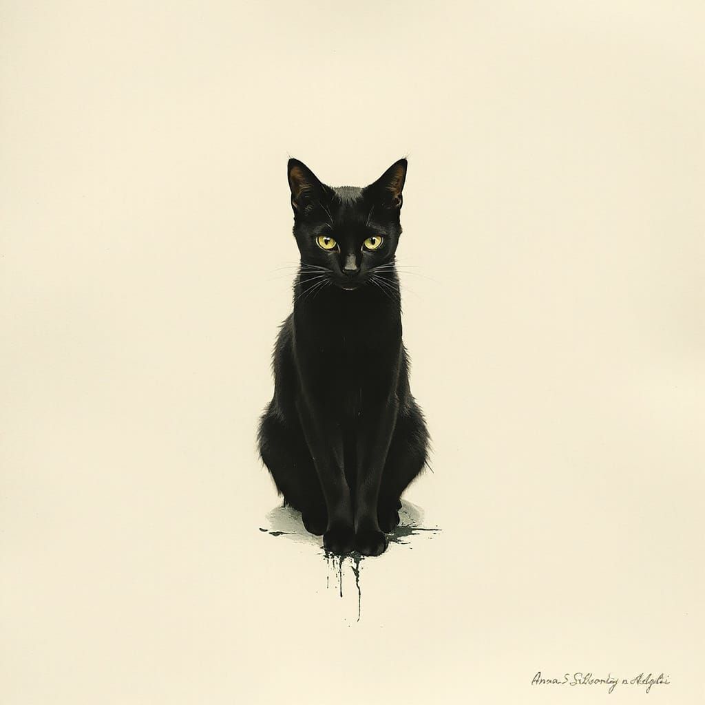Elegant Black Cat in Hazy Shadowy Landscape
