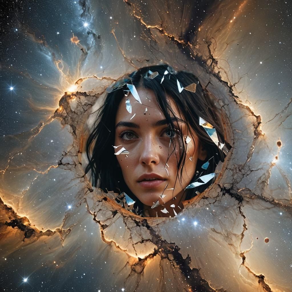 Shattered Beauty: A Surrealist Portrait in Fractured Glass