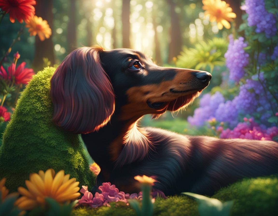 Dachshund King on Forest Throne: Fantasy Concept Art