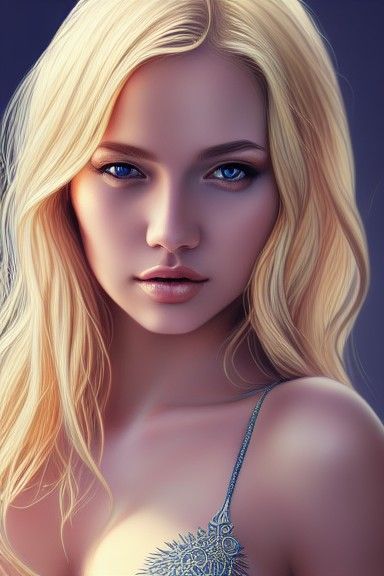 Blonde Woman in Filigree Bikini: Photorealistic Digital Art