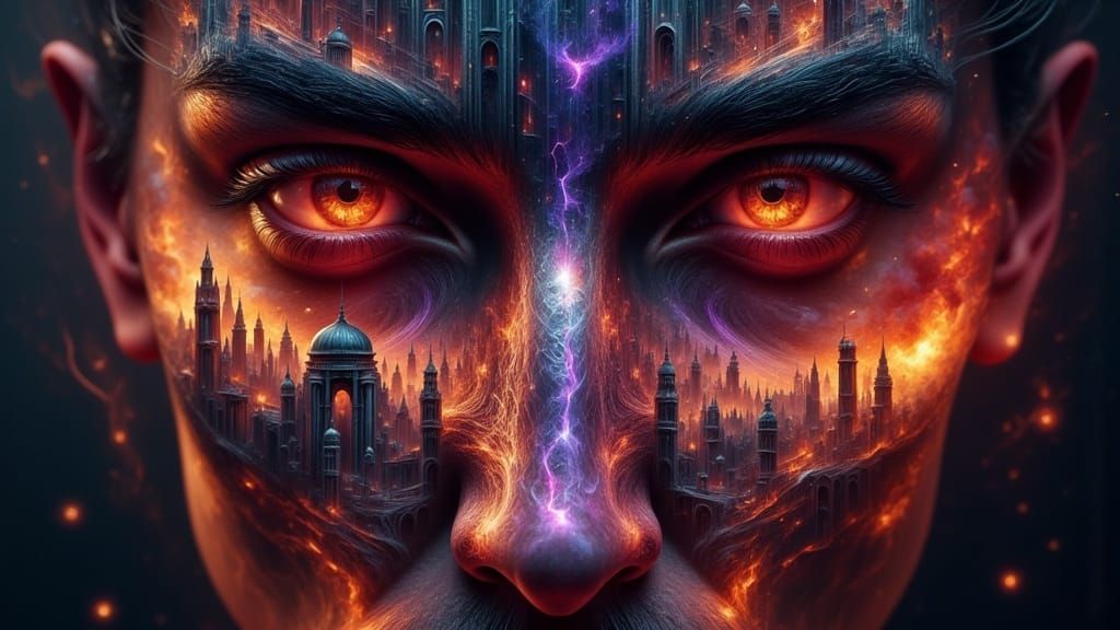 Burning City Reflected in Sorcerer's Eyes