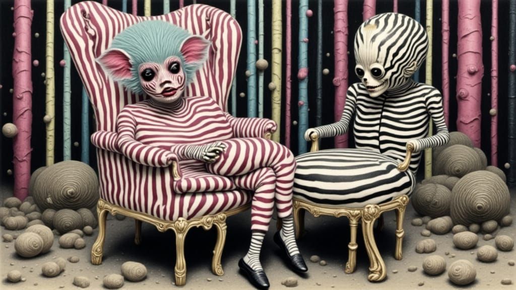 Surreal Mime's Horror Face on Three-Legged Chair