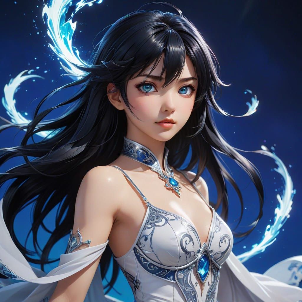 Anime Heroine in Vibrant Electric Blue