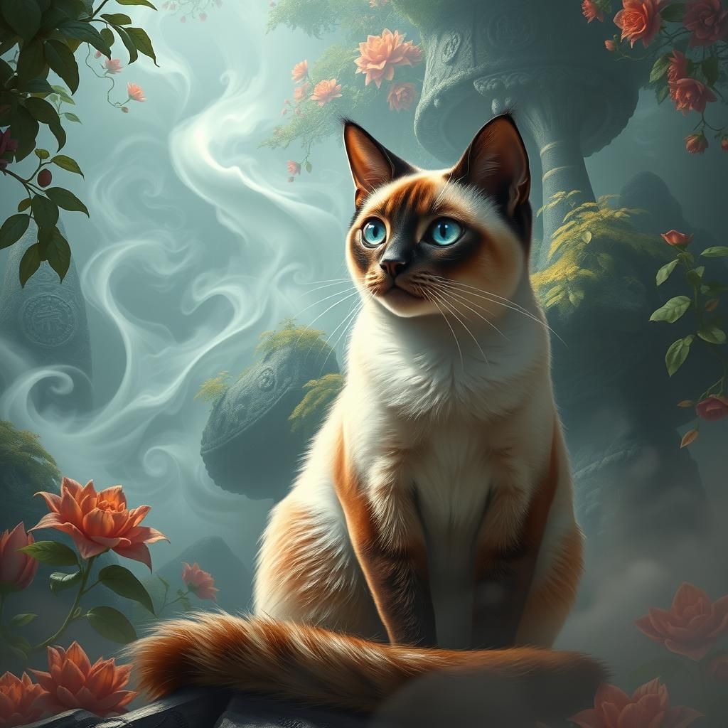 Mystical Siamese Cat in Dreamlike Fantasy Art