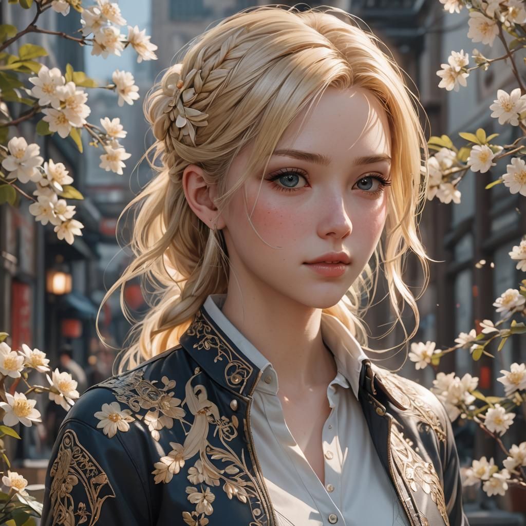 Elegant Blonde Woman: Detailed 3D Anime Art