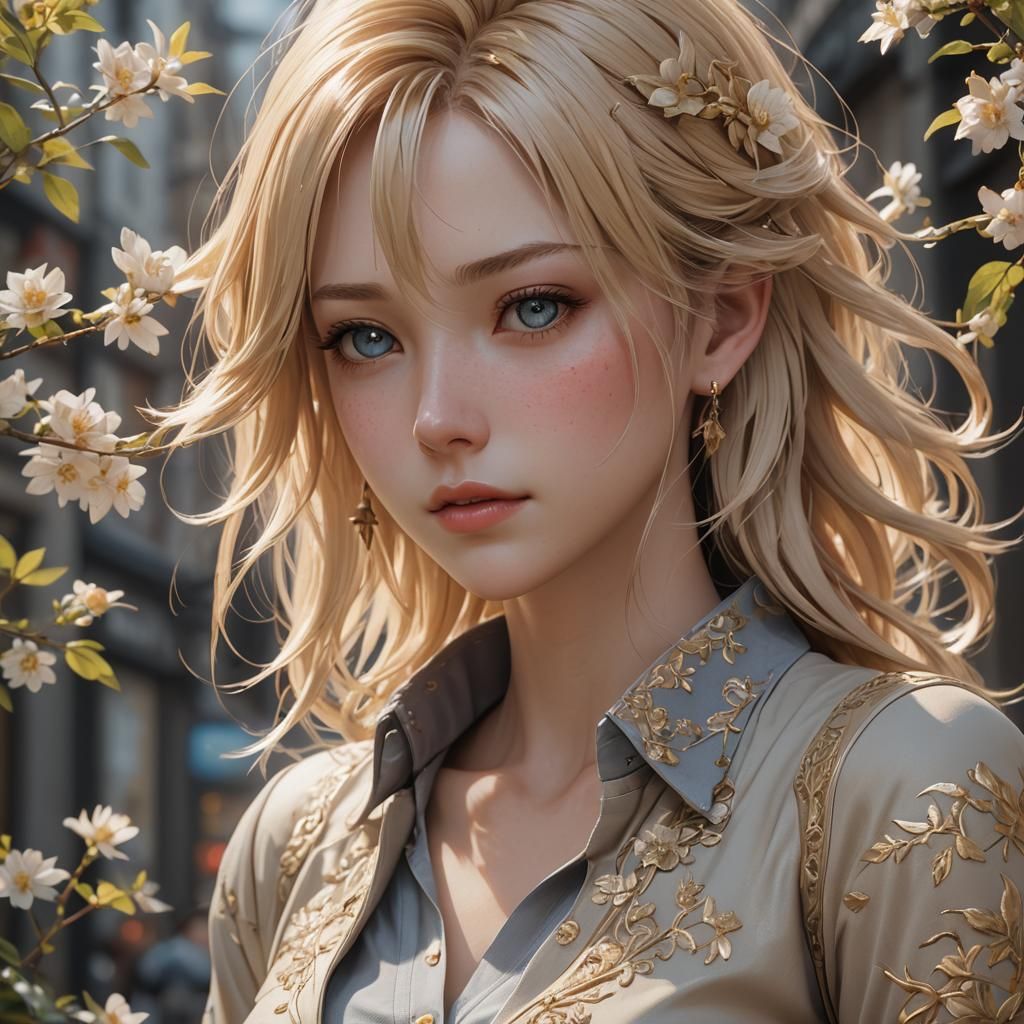 Elegant Blonde Woman in Detailed 3D Anime Style
