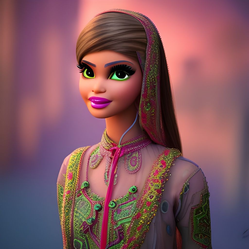 Cool pakistani Barbie, Pixar, Disney, concept art, 3d digita...