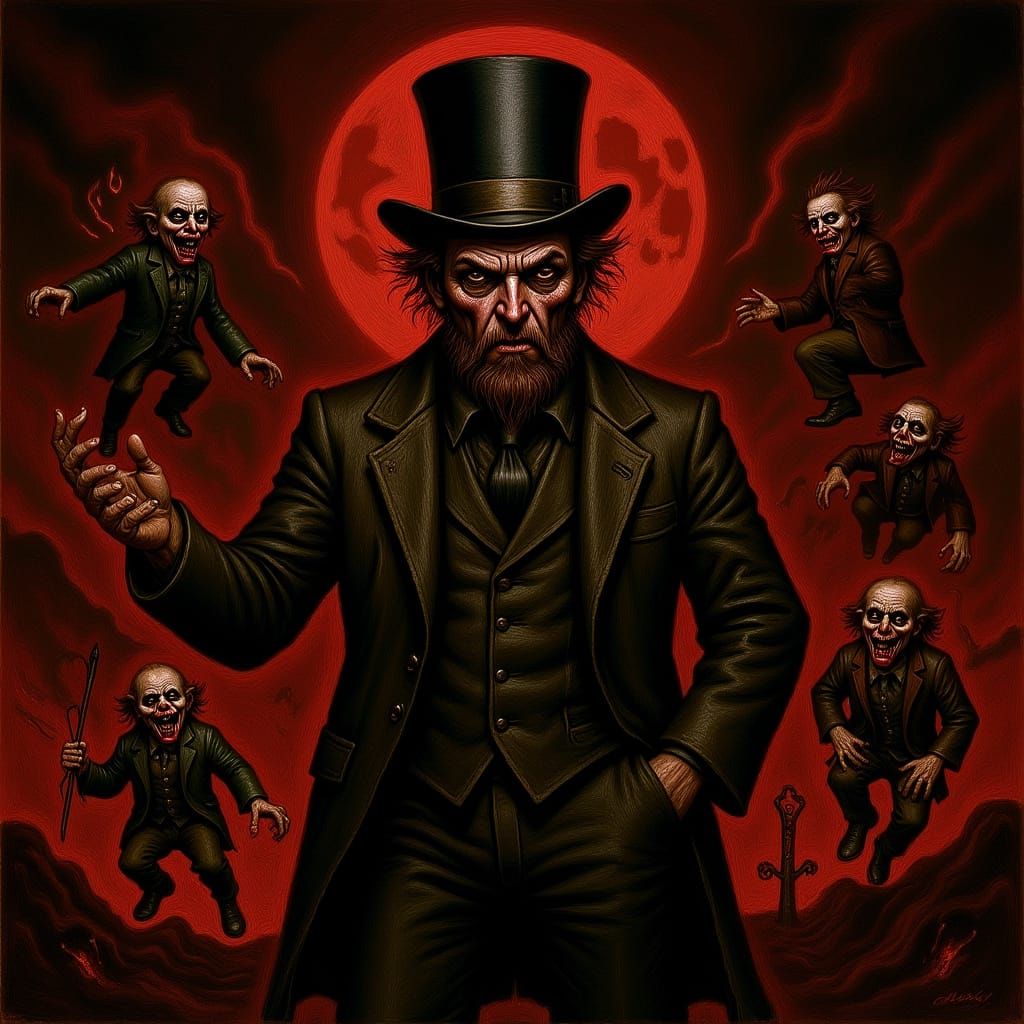 Cursed Carnival Ringmaster in Dark Surrealist Style