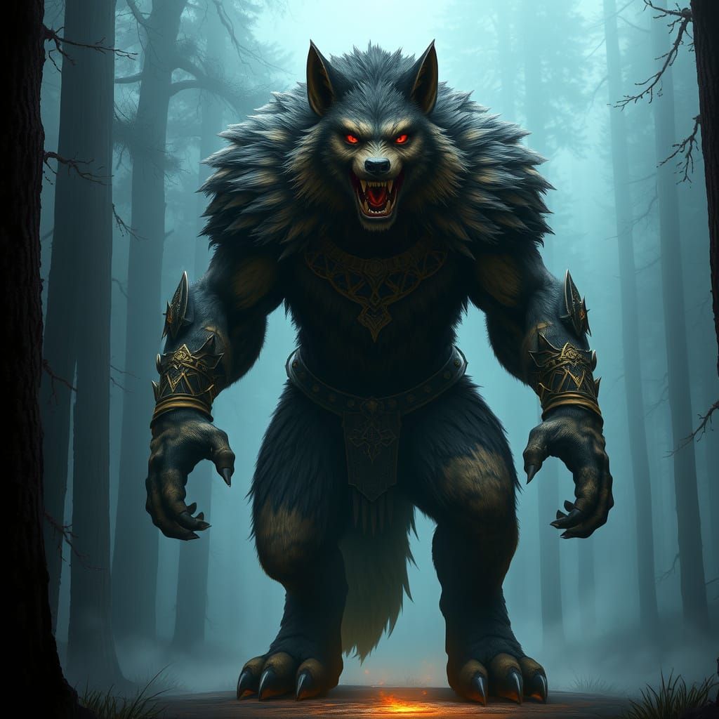 Mystical Forest Wolf Creature in Earthy Tones