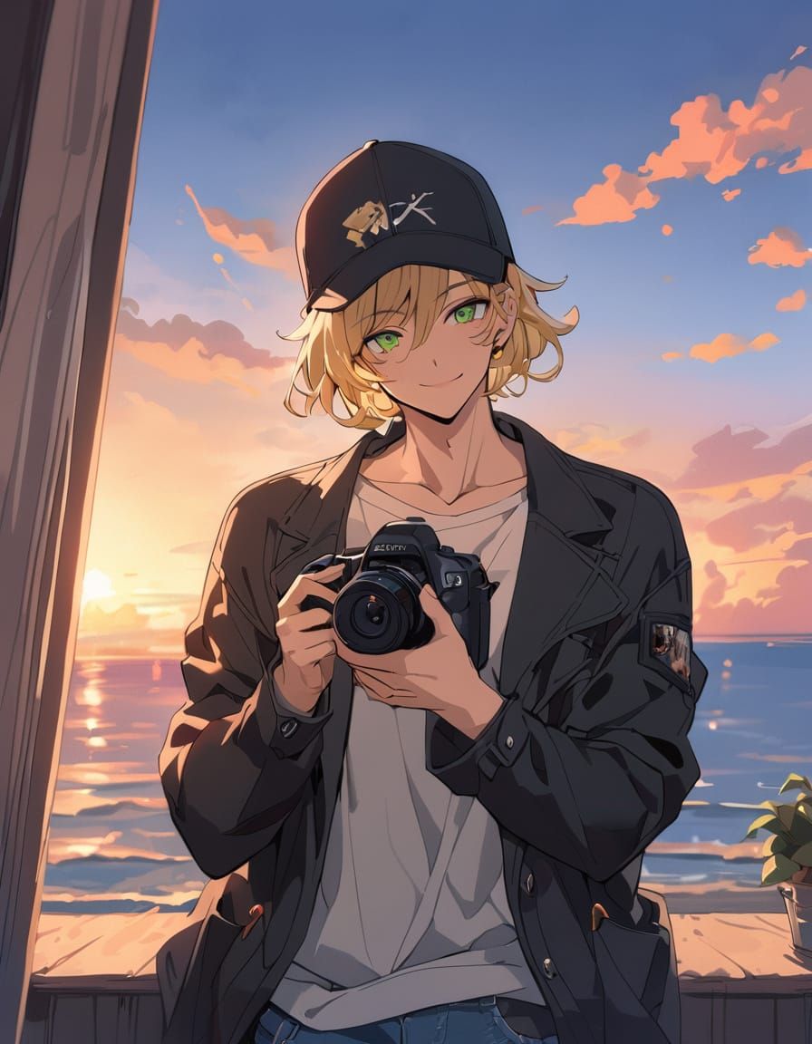 Bishounen in Cel-Shaded Sunset Glow