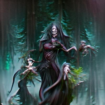 Sinister Crone Feeds Forest Creatures