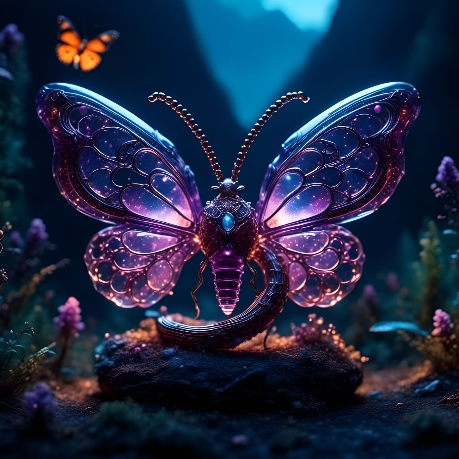 Crystal Worm with Butterfly Antenna in 3D