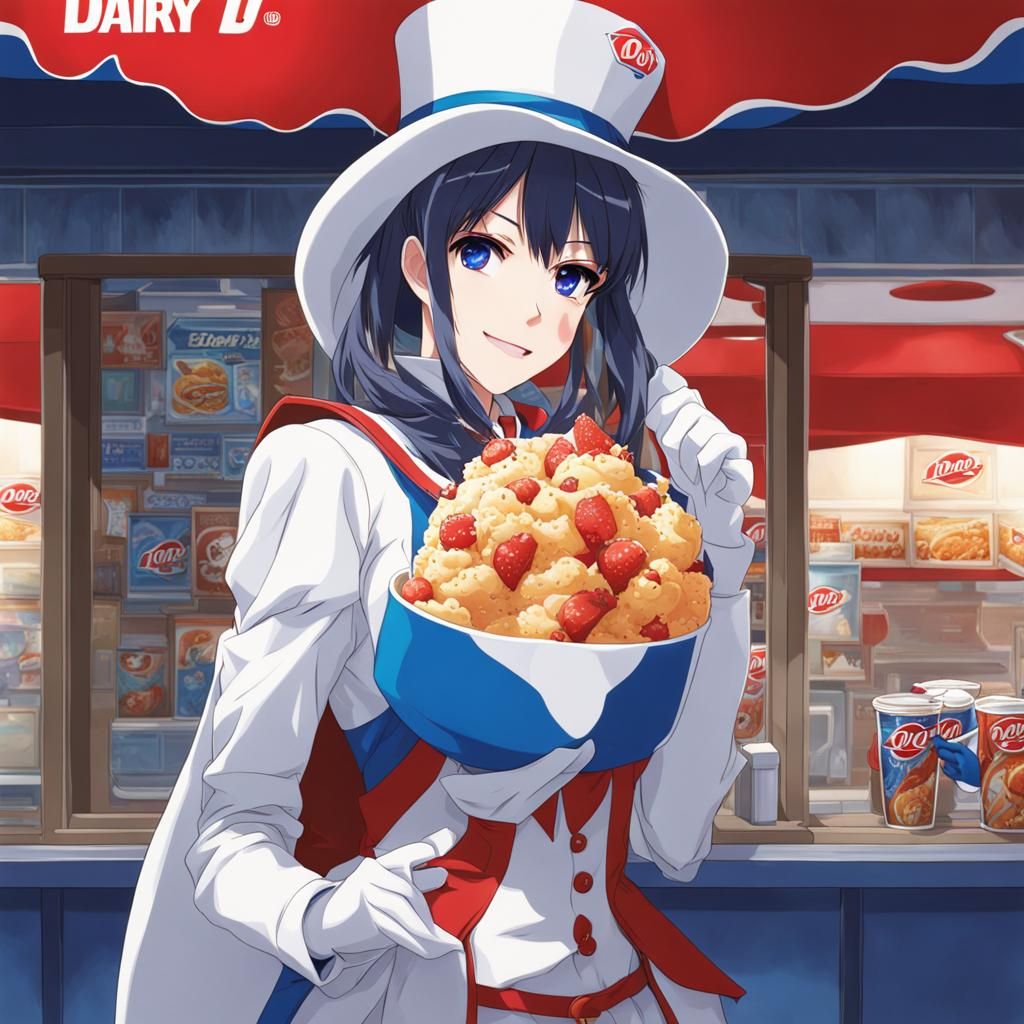 Anime Style Dairy Queen Serving Blizzard