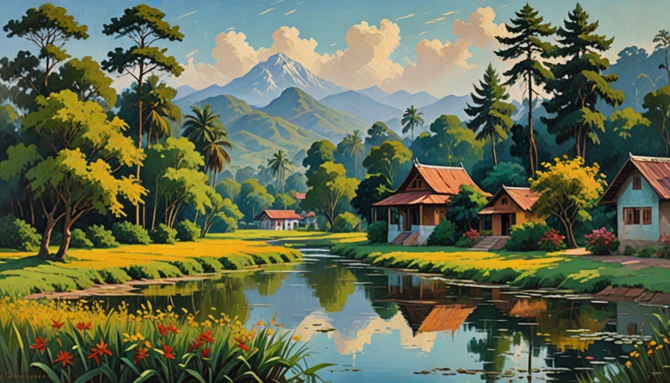 Vibrant Indian Countryside Scene in Warm Golden Light