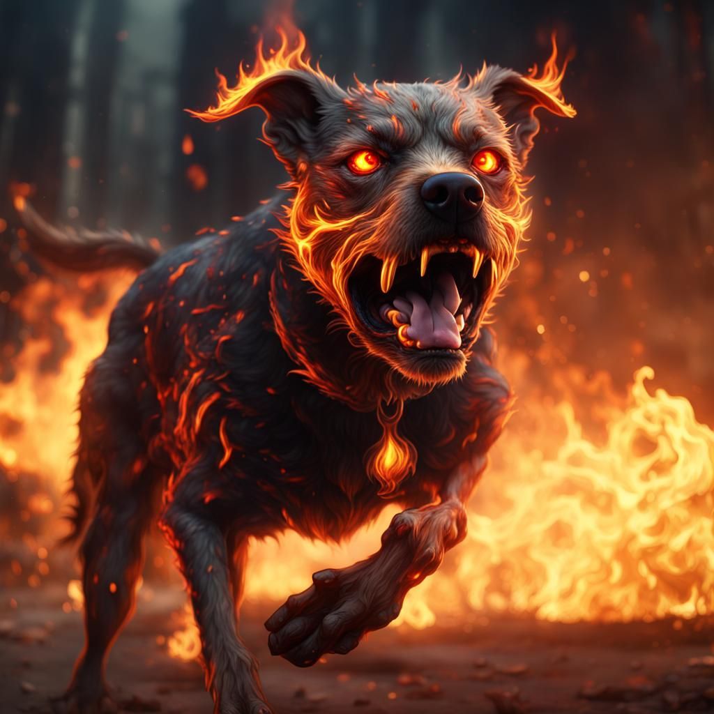 Barking Dog with Flaming Eyes: Fantasy Concept Art