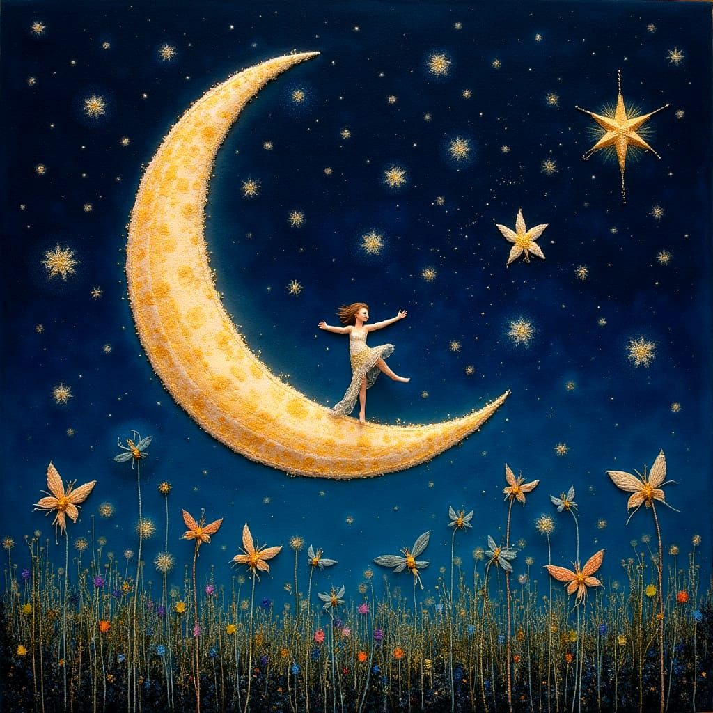 Celestial Whimsy in Textured Tapestry Style