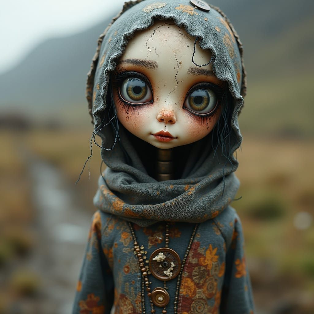 Post-Apocalyptic Patchwork Android in Hyper-Realistic Style