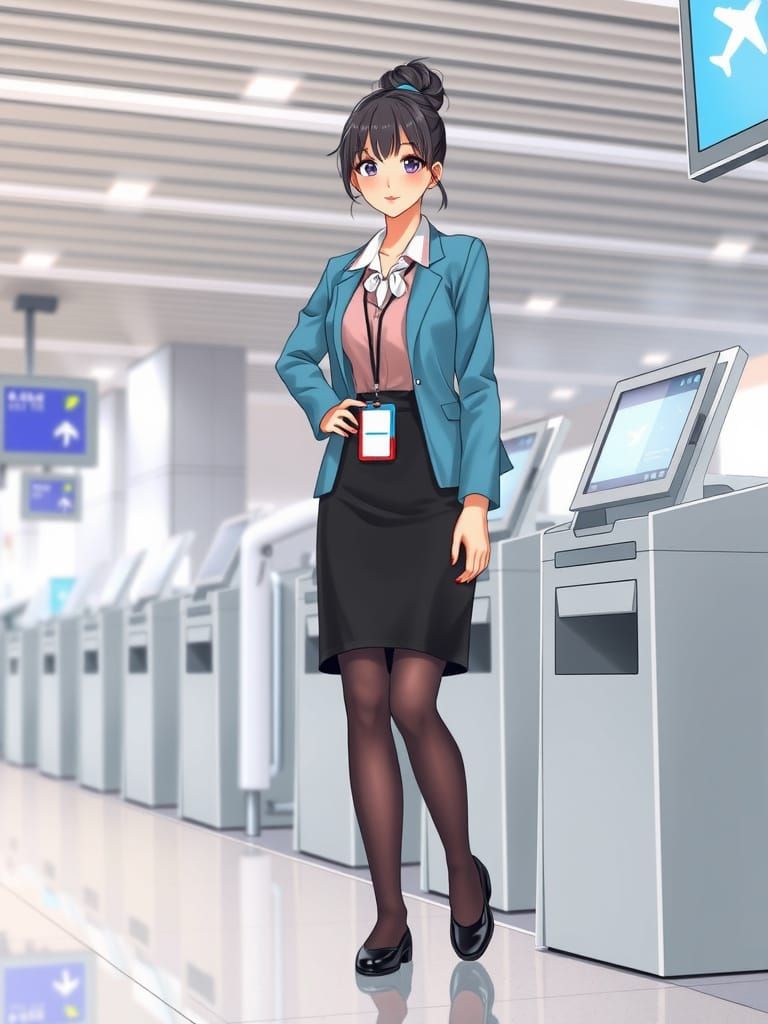 Airport Staff in Realistic-Kawaii Style
